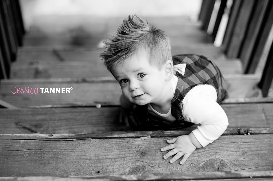 1 year old boy climbing stairs